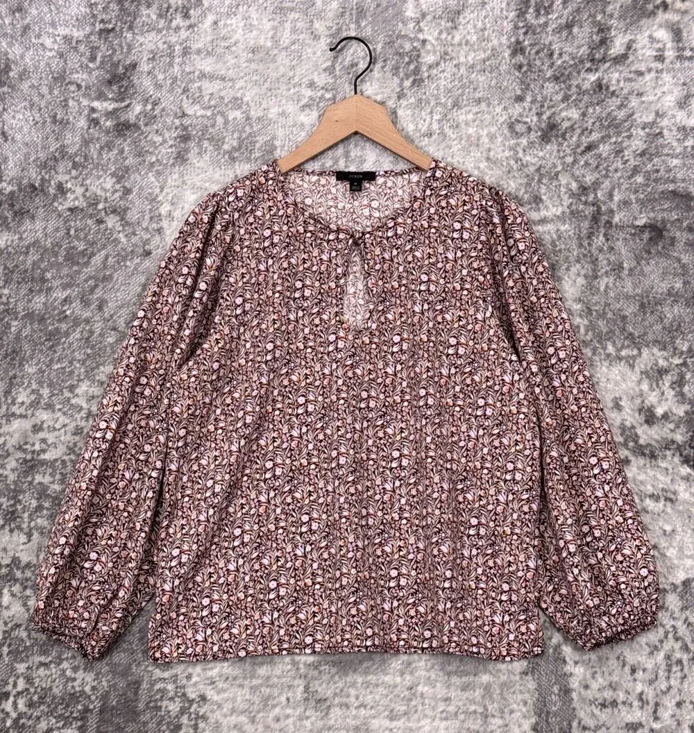 J Crew Top Medium Womens Floral Puff Sleeve Blouse